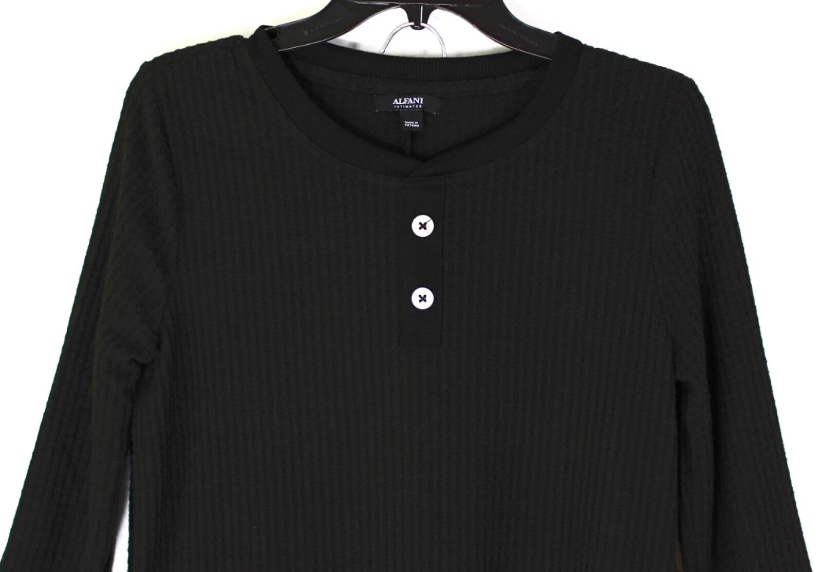 ALFANI Thermal Henley Pajama Set Size Medium Pockets Classic Black Retail $69.50