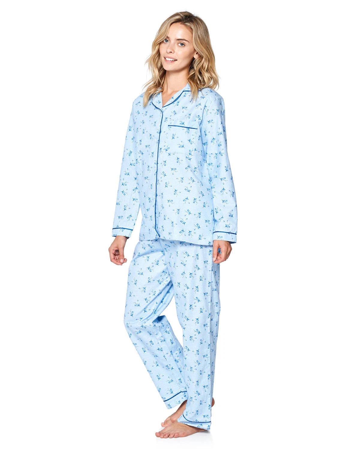 Casual Nights Women's Flannel Long Sleeve Button Down Pajama Set
