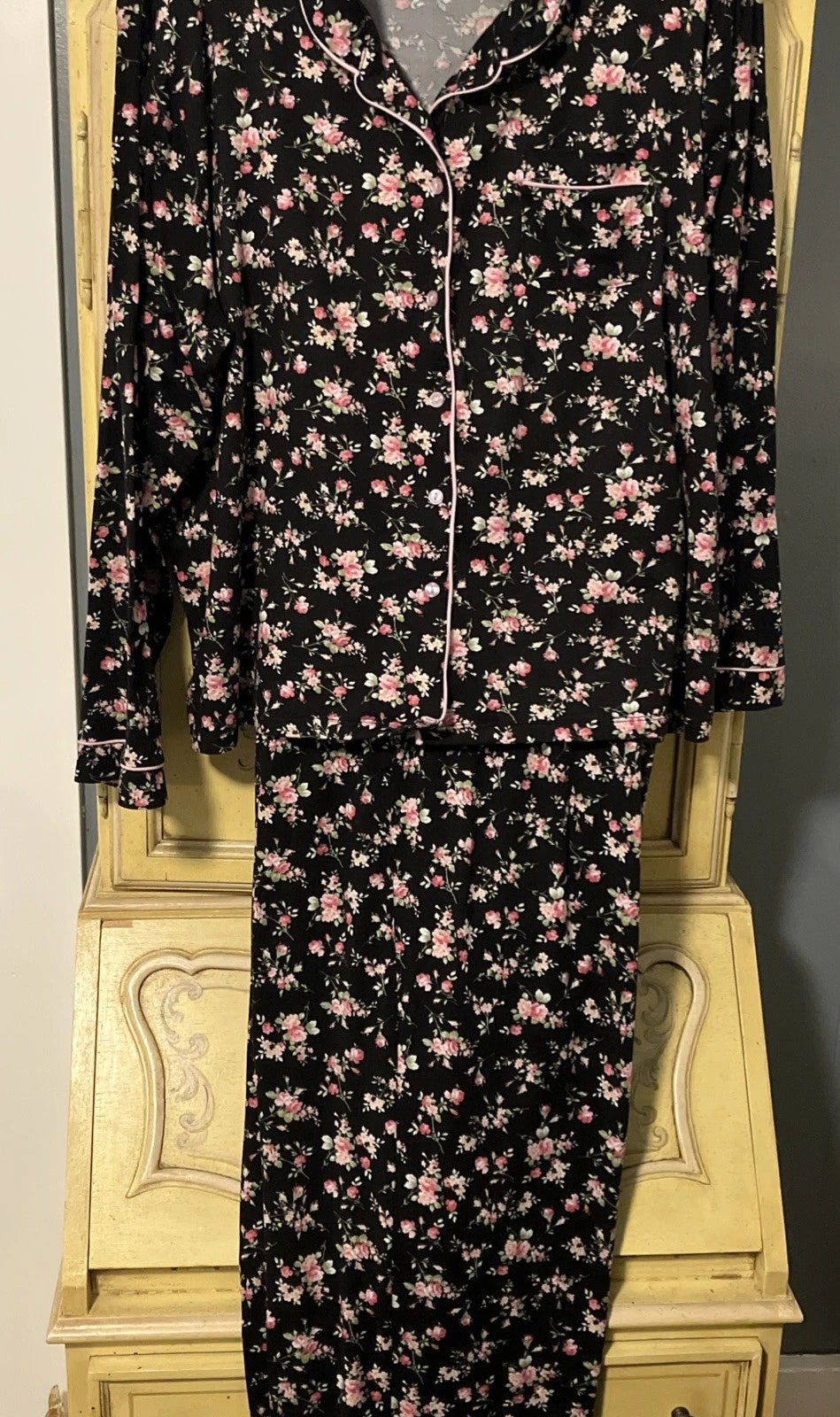 Flora Nikrooz Long Sleeve 2 Piece Lounge Pajama Set Black Pink XXL 22/24 Soft