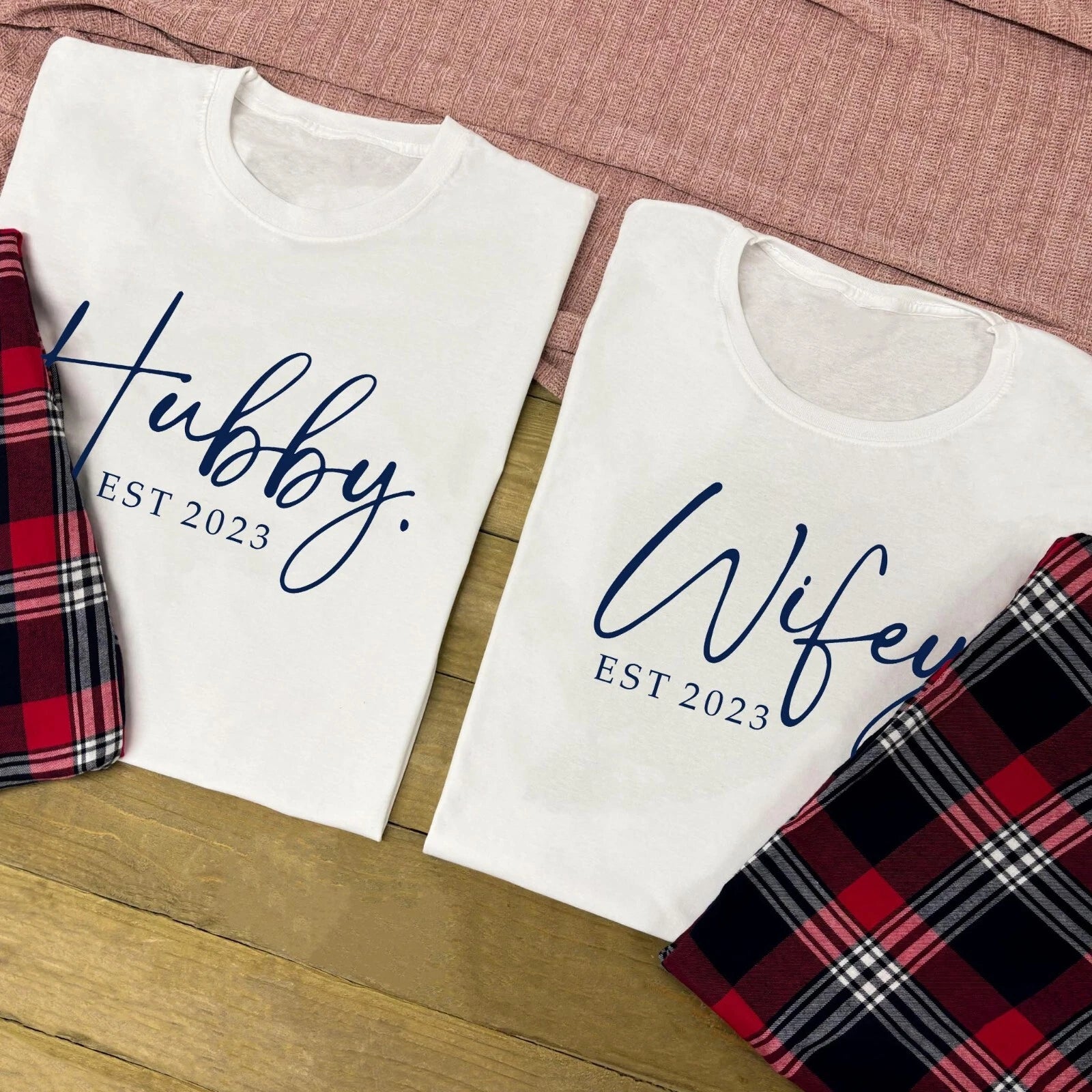CUSTOM COUPLES PYJAMAS Hubby & Wifey Mr & Mrs Matching PJs Wedding Newlywed Gift
