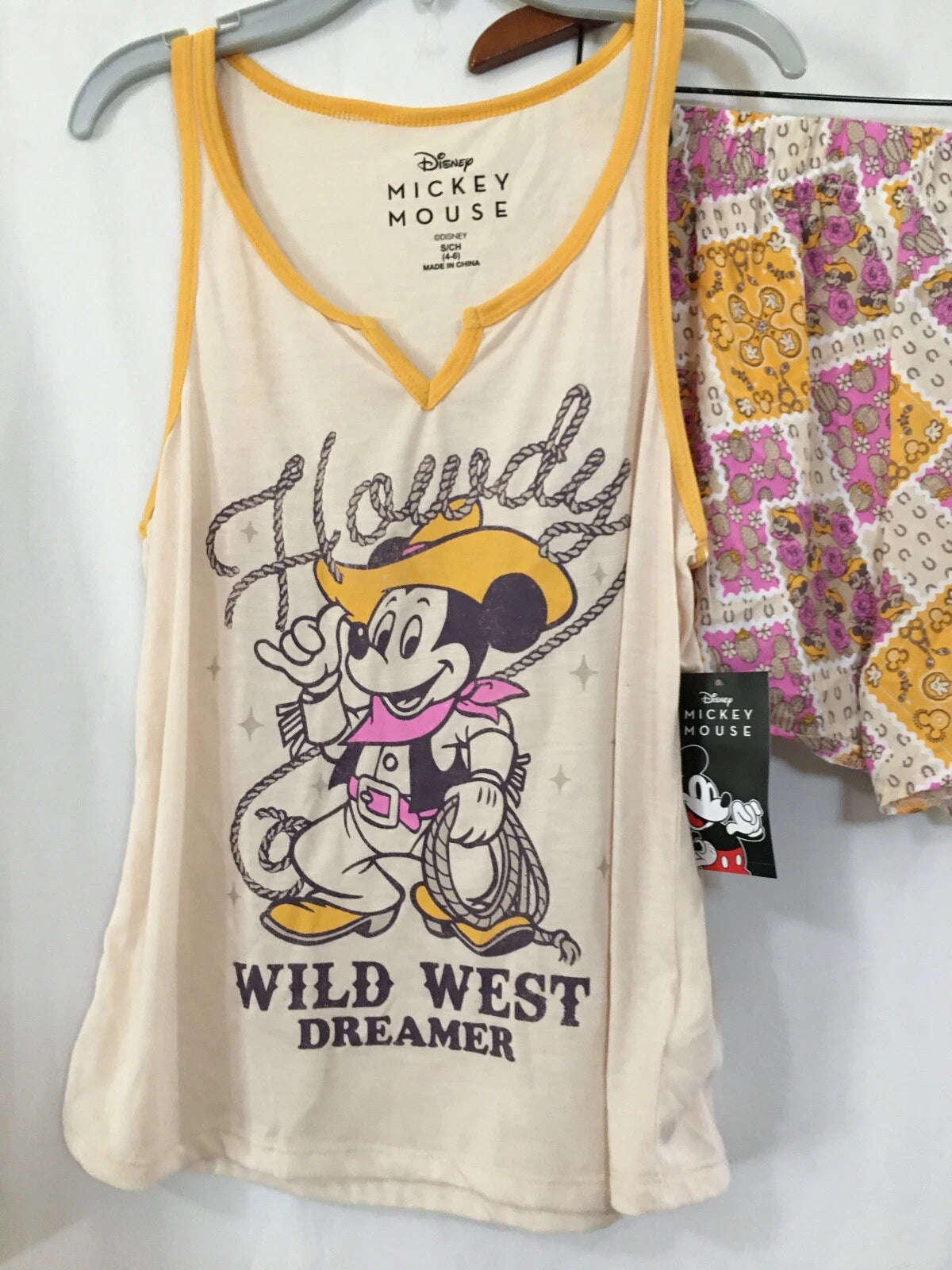 Disney Mickey Mouse Women’s Small Tank Shorty Pajama Set WILD WEST Cowboy NWT