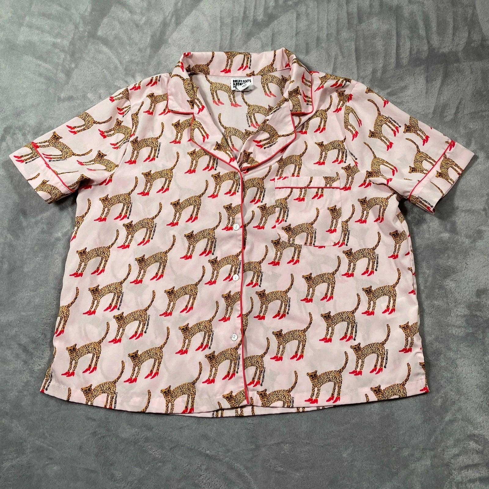 Bouffants Broken Hearts Pajama Set Women Large Pink Cheetah Novelty Sleep Lounge