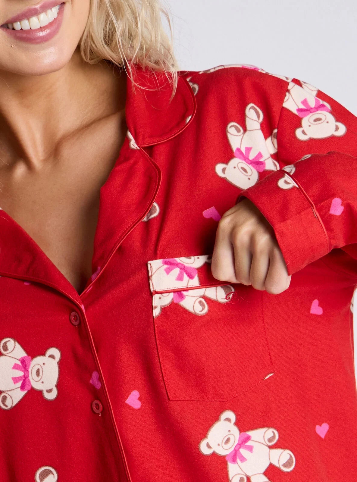 Boux Avenue Pyjama Set Women's Teddy Bear Fleece Ladies Nightwear PJ with Bag