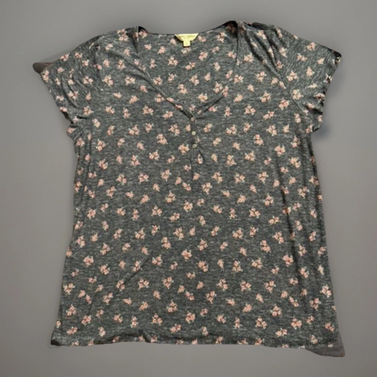 LAURA ASHLEY Pajama Set Womens 1X-Large Gray Pink Floral Short Sleeve Top/Pants