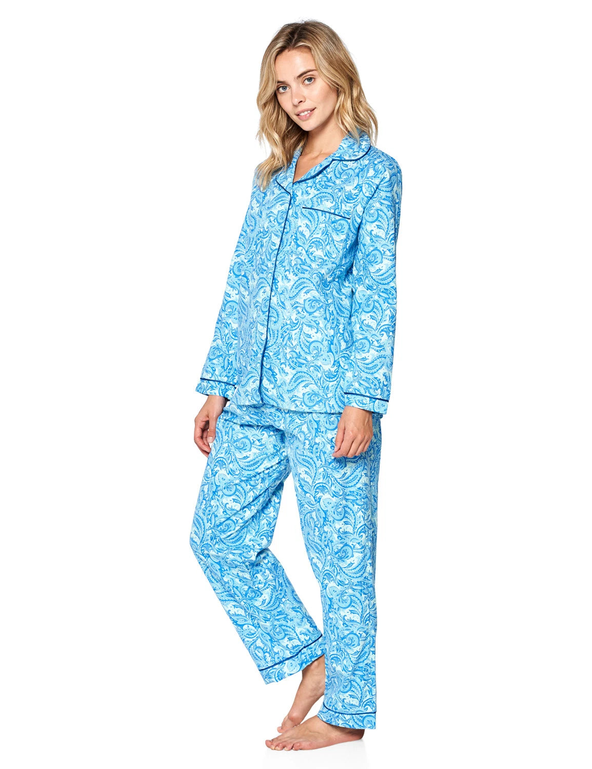 Casual Nights Women's Flannel Long Sleeve Button Down Pajama Set