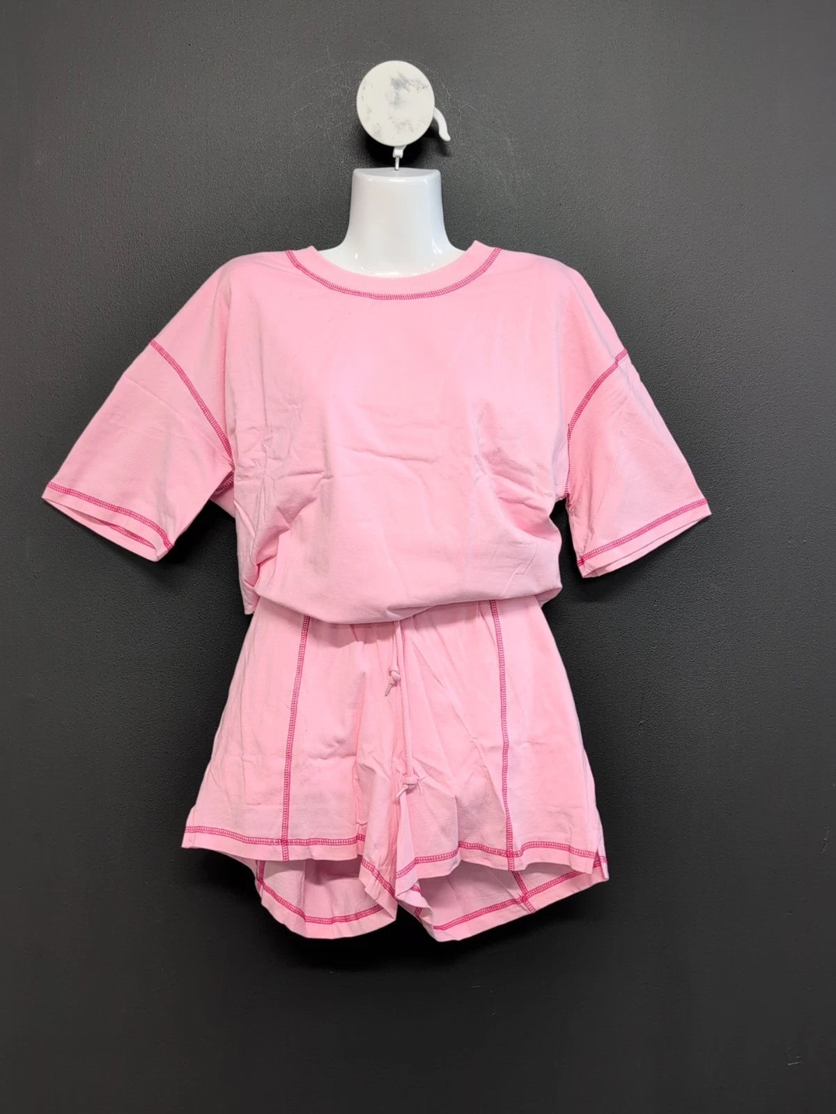 Exlura Soft Cotton Short Sleeves Top & Shorts Pajama Set Women's US Medium Pink