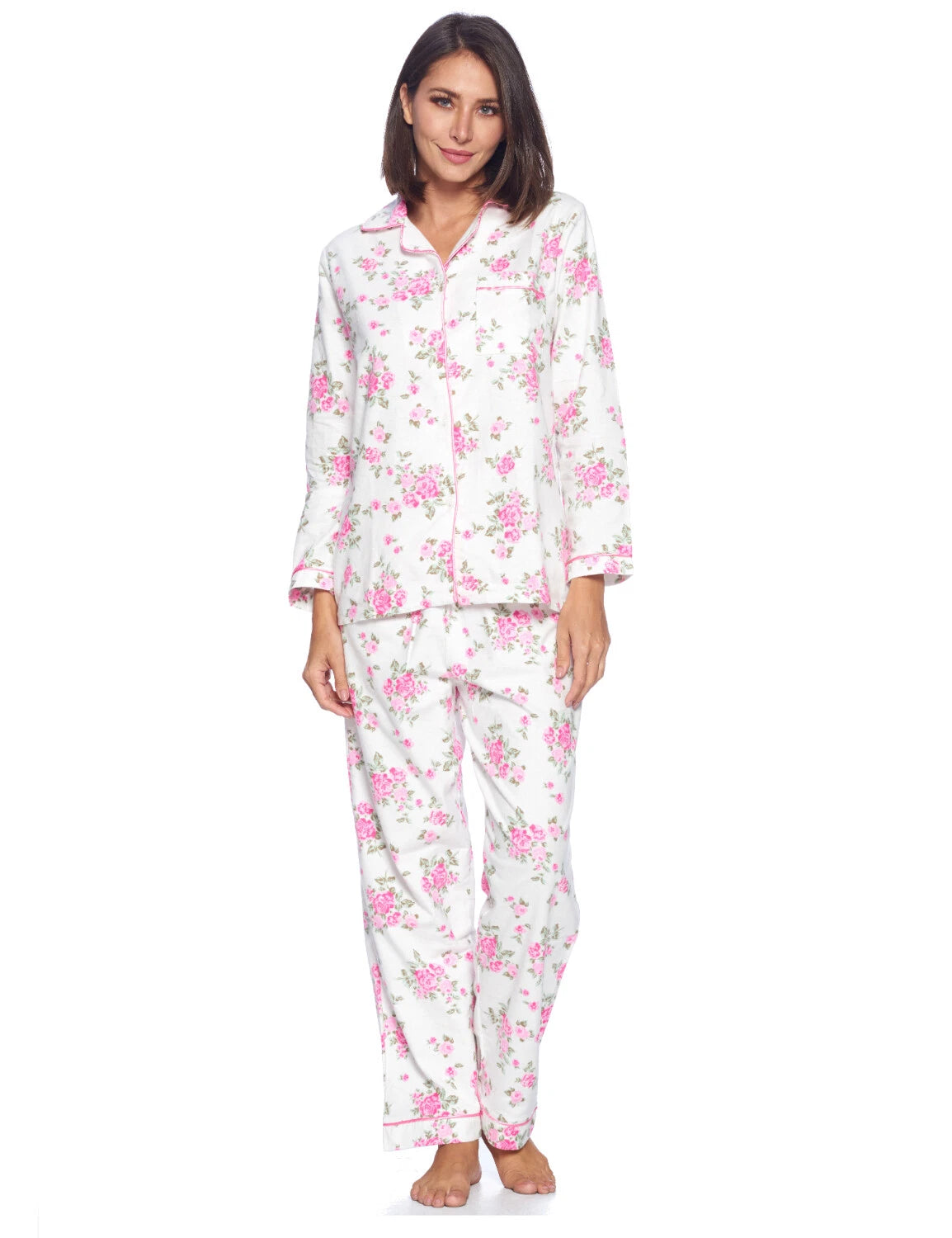 Casual Nights Women's Flannel Long Sleeve Button Down Pajama Set