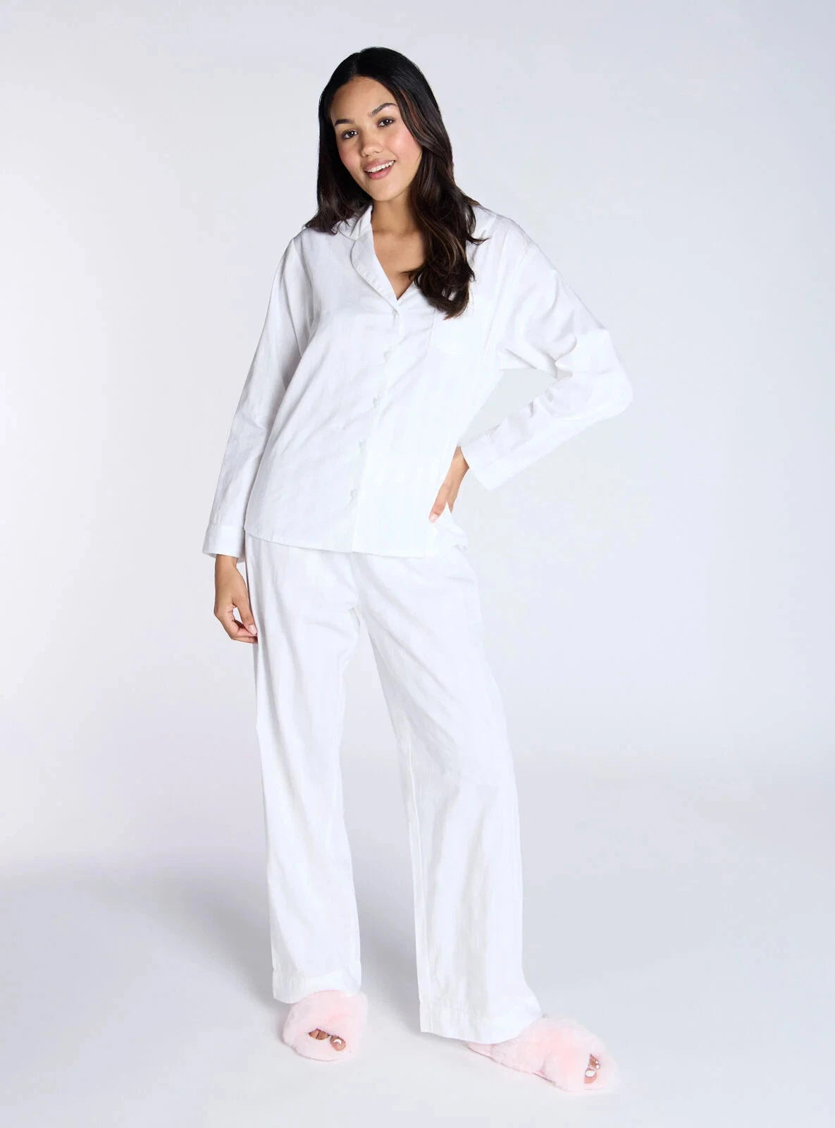 Boux Avenue Pyjama Set Women's Soft Tonal Stripe Cotton Pants Top Sleepwear