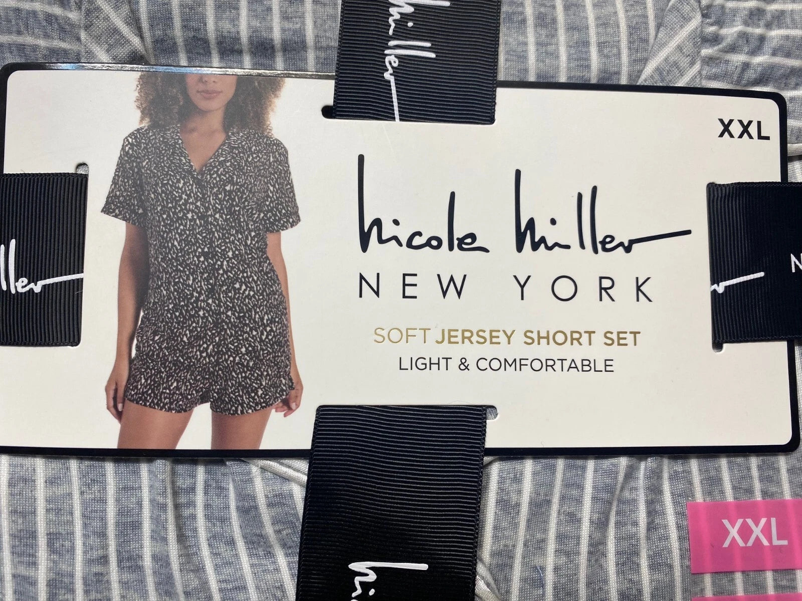 Nicole Miller Soft Jersey Short Pajama Set 2XL Gray Stripes