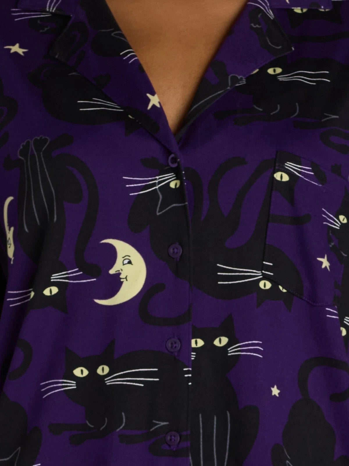 Halloween Women’s Black Cat Shorty Relaxed Pajama Set, 2-Piece, Size M (8/10)