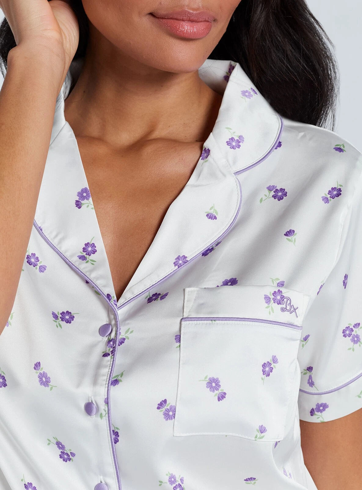 Boux Avenue Pyjama Set Women's Soft Comfy Luxe Satin Floral Shorts Top Sleepwear