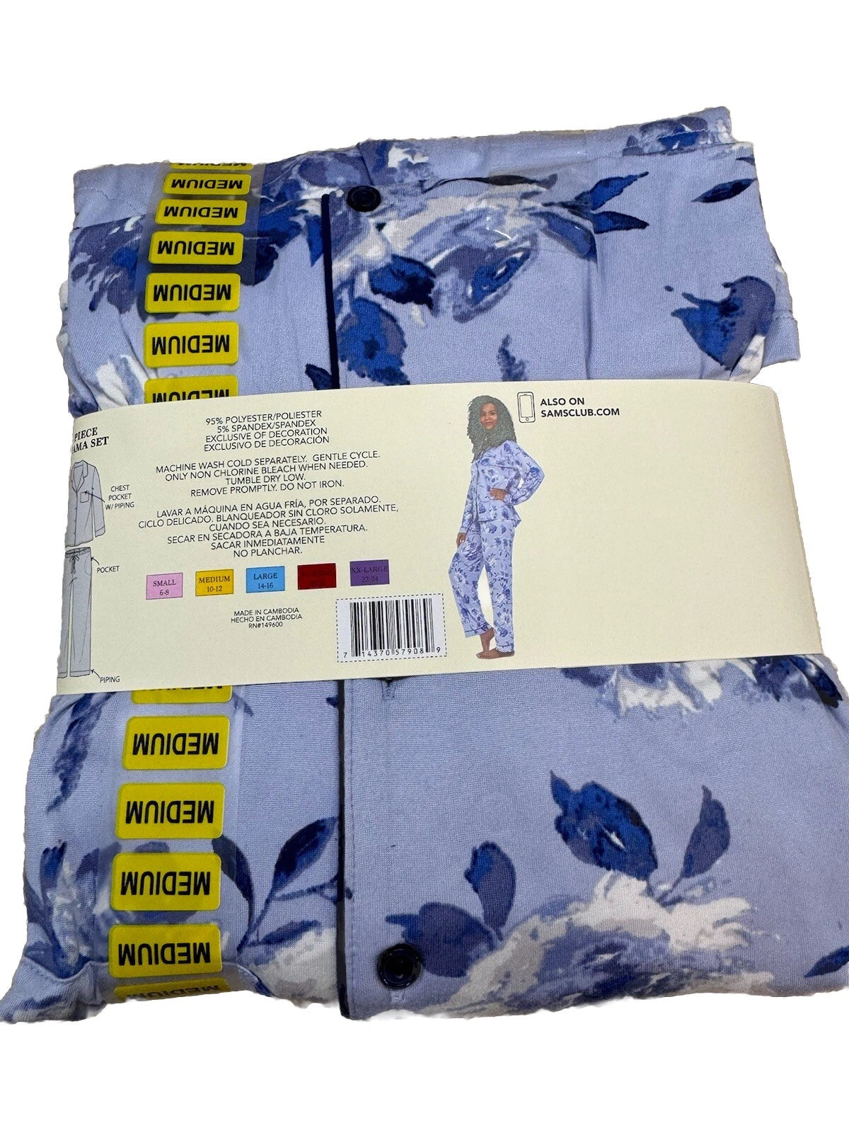 Flora Nikrooz Women's Long Sleeve & Pants PJ Set, Size Medium Blue Floral NEW