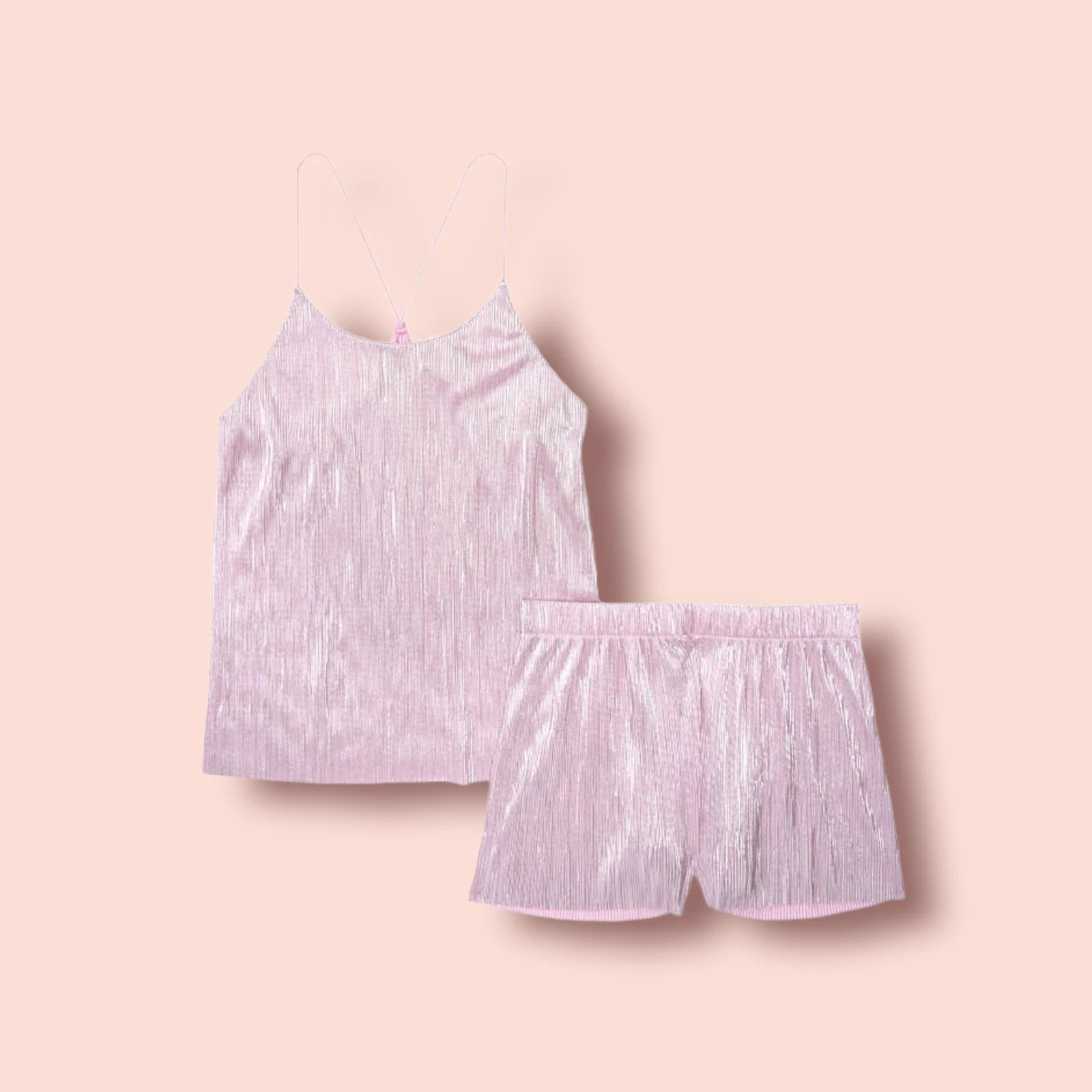 2pc VICTORIA'S SECRET Plisse Satin Cami PJ Silver Pink Foil/Blue/Gold L, XL, 2XL