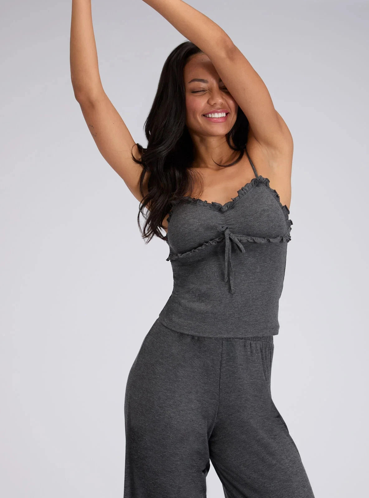 Boux Avenue Pyjama Set Women's Soft Comfy Frill Ribbed Pants Cami Top Sleepwear