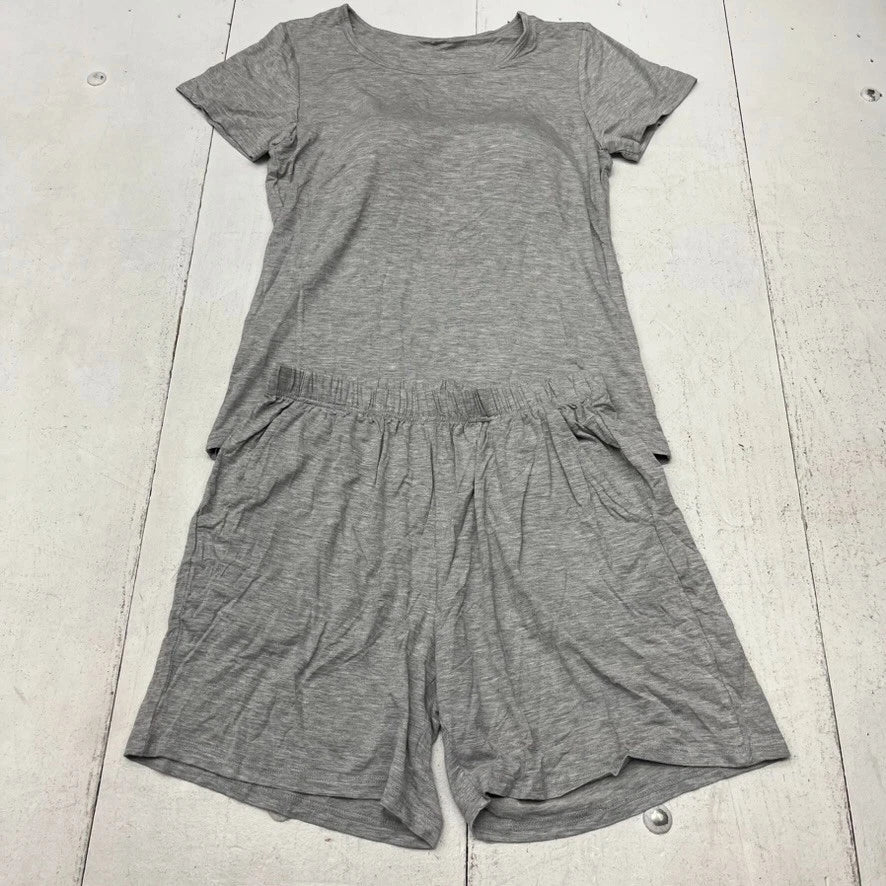 Gray 2 Piece Padded Short Sleeve & Shorts Pajama Set Women's Size L NEW