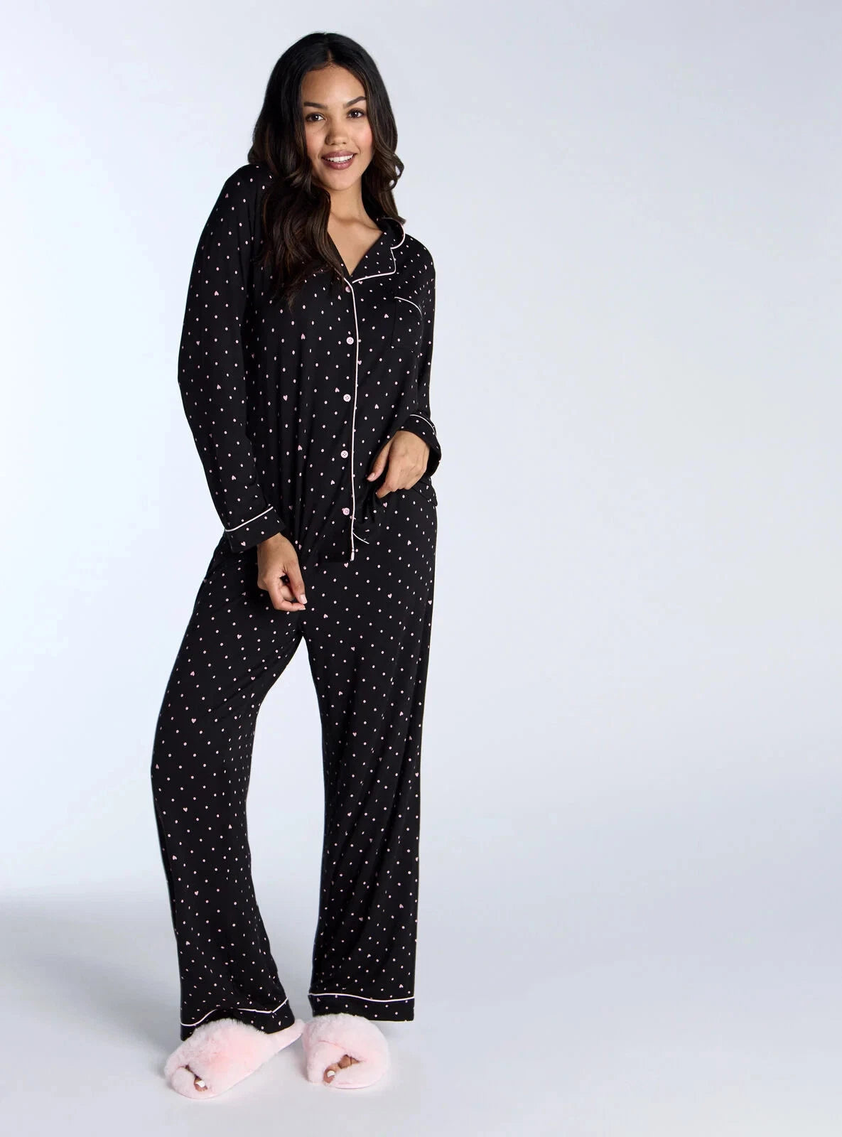Boux Avenue Pyjama Set Women's Soft Heart Spot Print Top and Trouser Nightwear