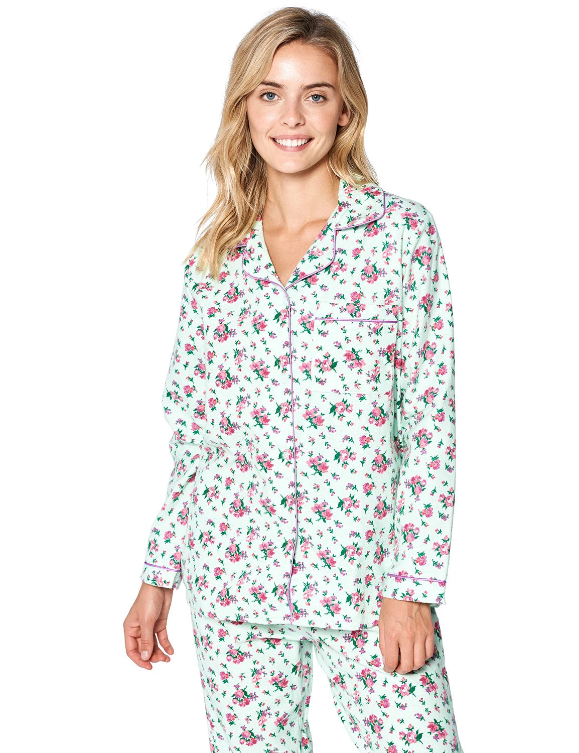 Casual Nights Women's Flannel Long Sleeve Button Down Pajama Set