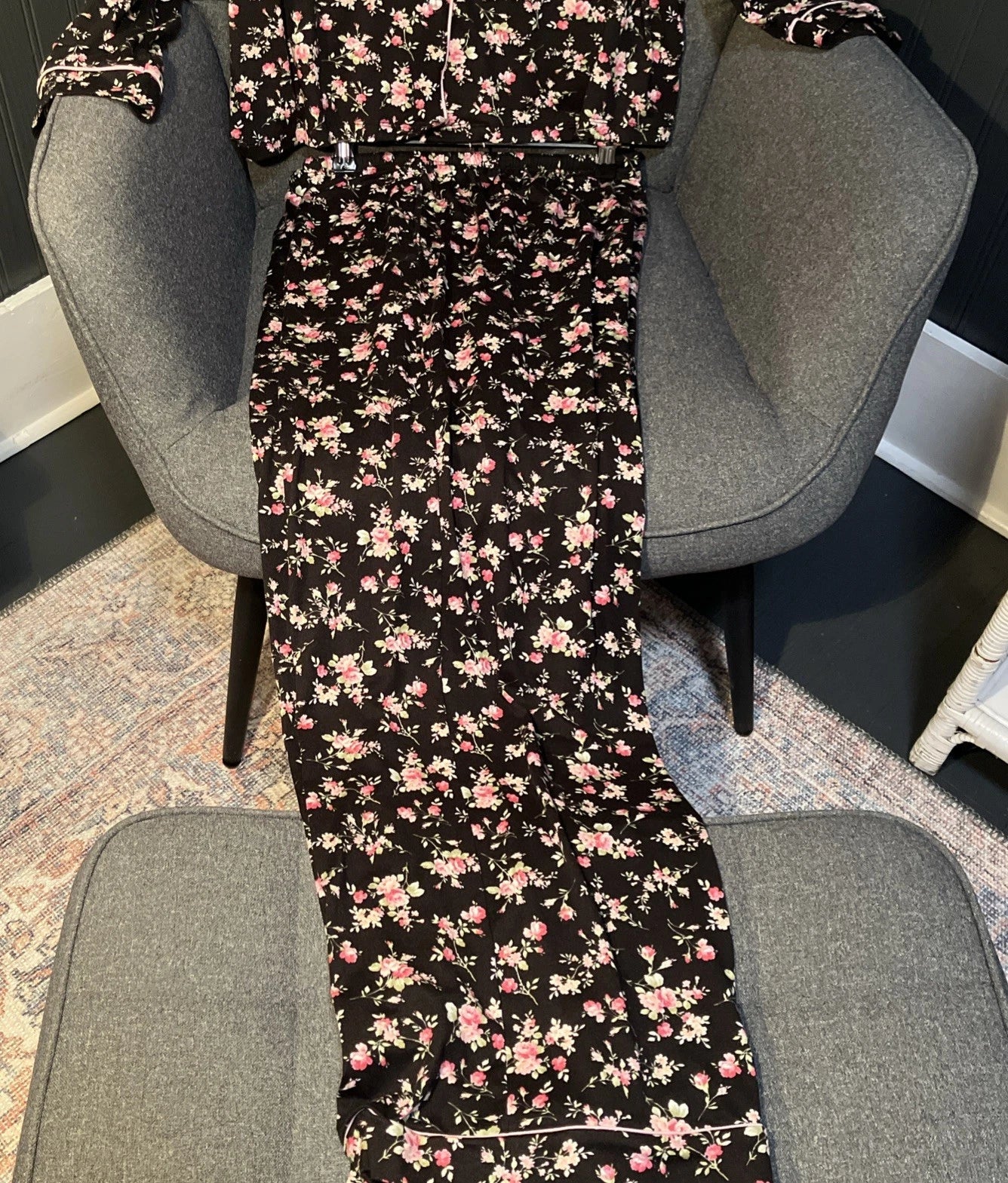 Flora Nikrooz Long Sleeve 2 Piece Lounge Pajama Set Black Pink XXL 22/24 Soft