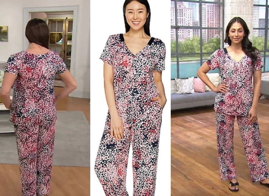 Carole Hochman Modal Spandex Satin Pajama Set, Multi Color,  Size 1X