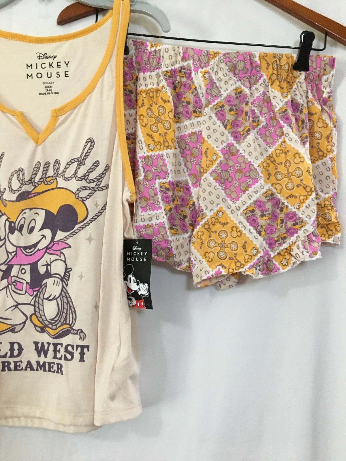 Disney Mickey Mouse Women’s Small Tank Shorty Pajama Set WILD WEST Cowboy NWT