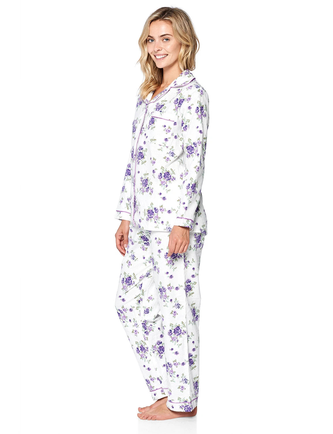 Casual Nights Women's Flannel Long Sleeve Button Down Pajama Set