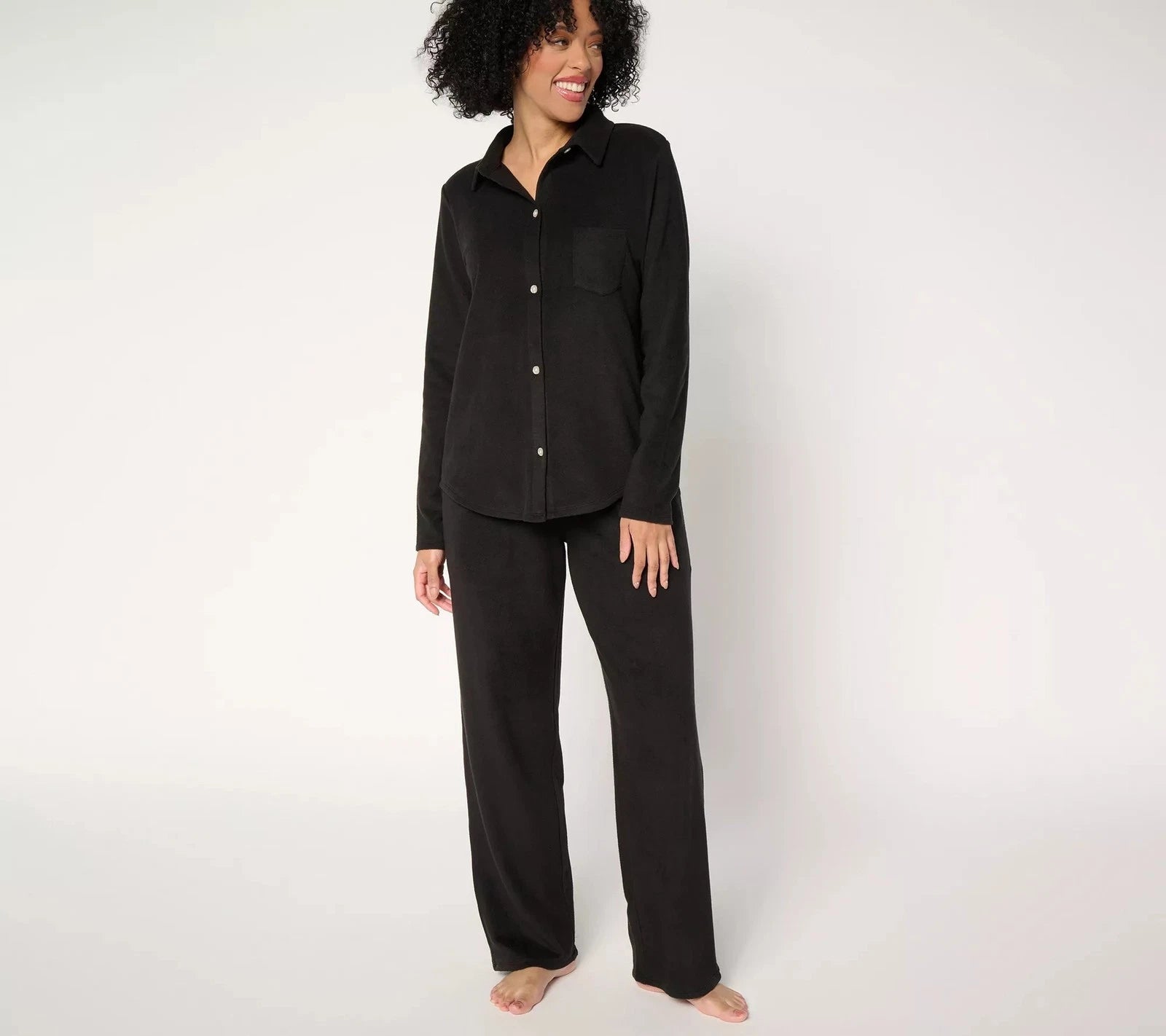 Cuddl Duds Petite Fleecewear Pants & Notch Collar Top Black M New