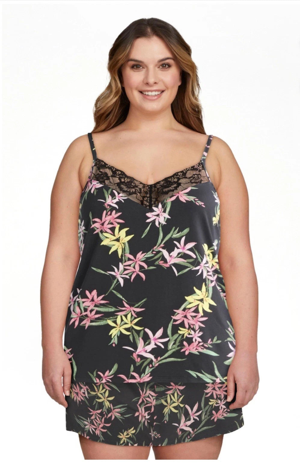 JOYSPUN Women’s XS Knit Cami & Shorts Pajama Set w/Lace Trim • Spring Floral