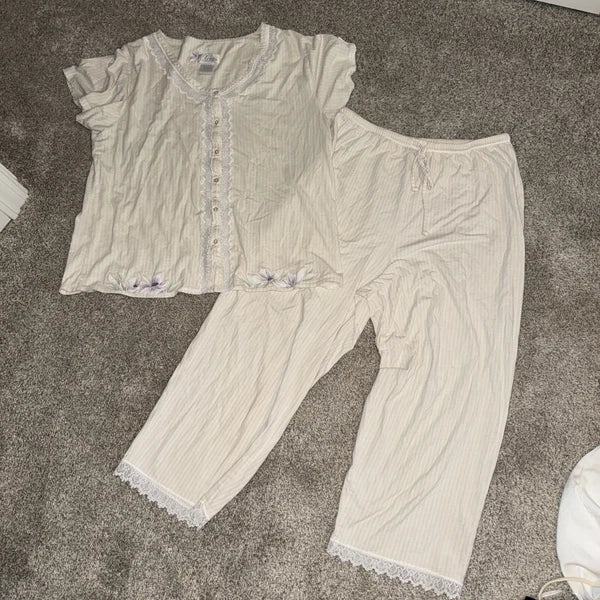 Aria Vintage Pajama Set 100% Cotton Lace Accent Embroidery  Cottagecore Cozy