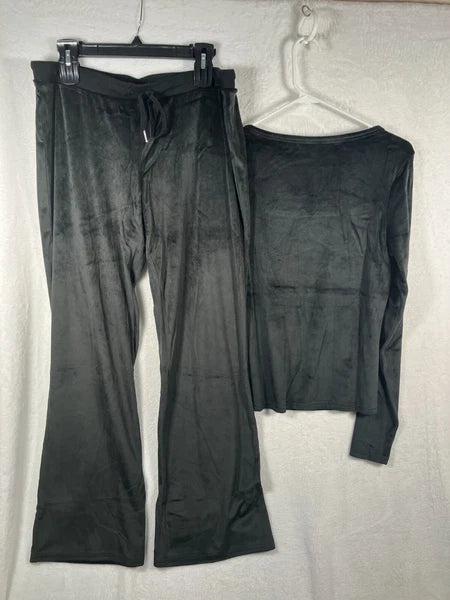 Juicy Couture Velour Sleepwear Lounge Set Size Large Black Top + Flare Pants NEW