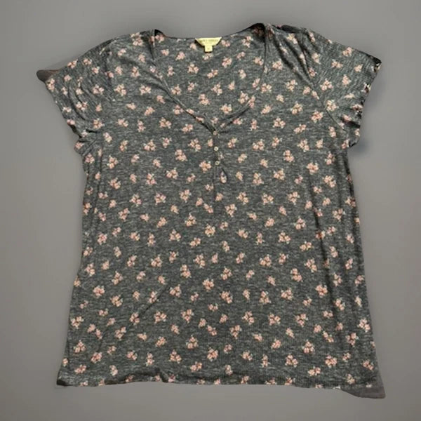 LAURA ASHLEY Pajama Set Womens 1X-Large Gray Pink Floral Short Sleeve Top/Pants