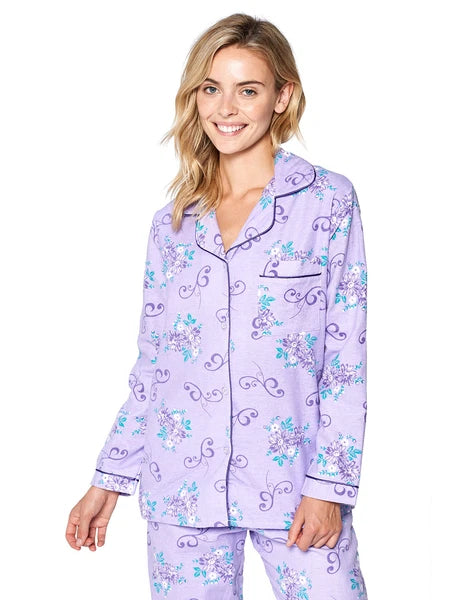 Casual Nights Women's Flannel Long Sleeve Button Down Pajama Set