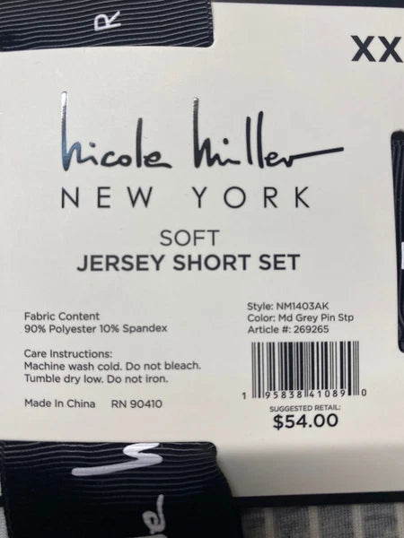 Nicole Miller Soft Jersey Short Pajama Set 2XL Gray Stripes