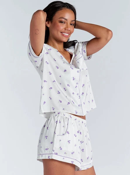 Boux Avenue Pyjama Set Women's Soft Comfy Luxe Satin Floral Shorts Top Sleepwear