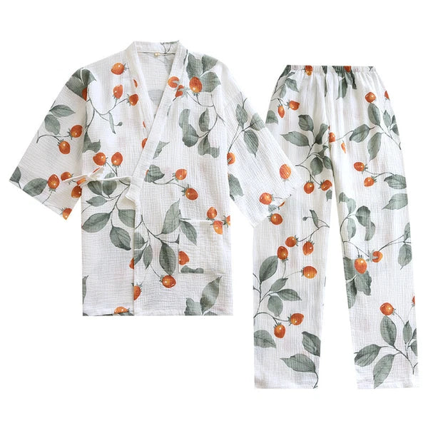 1 Set Womens Kimono Pajamas V-neck Sleepwears 3/4 Sleeve Home Wear Spring Casual