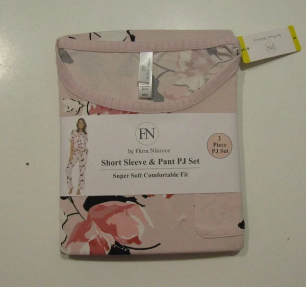 FLORA NIKROOZ Pink Floral S/S Pants Pajamas Set Small Sleepwear NWT Womens