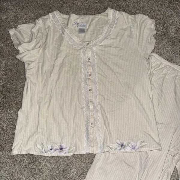 Aria Vintage Pajama Set 100% Cotton Lace Accent Embroidery  Cottagecore Cozy