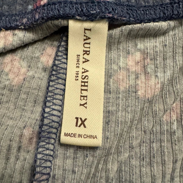 LAURA ASHLEY Pajama Set Womens 1X-Large Gray Pink Floral Short Sleeve Top/Pants