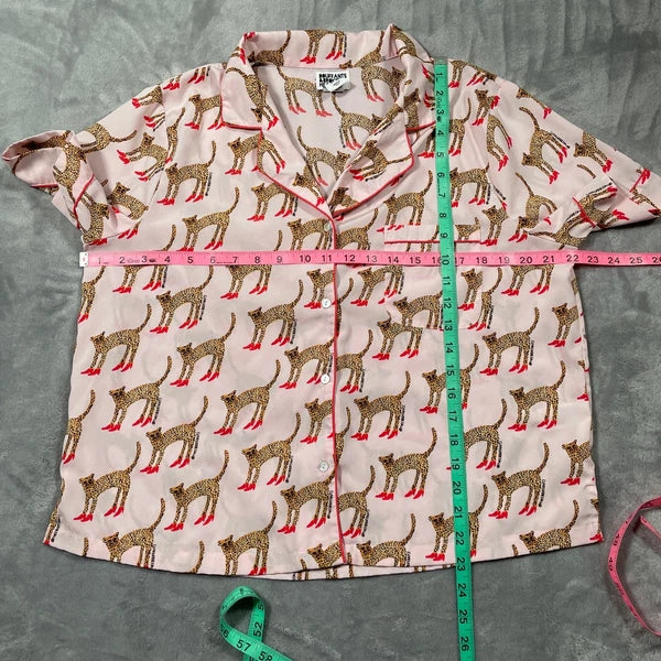 Bouffants Broken Hearts Pajama Set Women Large Pink Cheetah Novelty Sleep Lounge