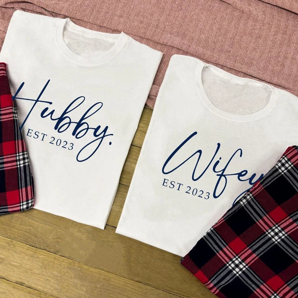 CUSTOM COUPLES PYJAMAS Hubby & Wifey Mr & Mrs Matching PJs Wedding Newlywed Gift