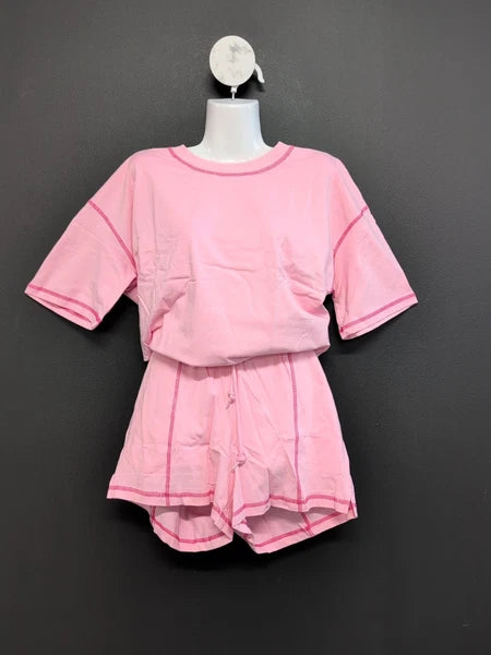 Exlura Soft Cotton Short Sleeves Top & Shorts Pajama Set Women's US Medium Pink