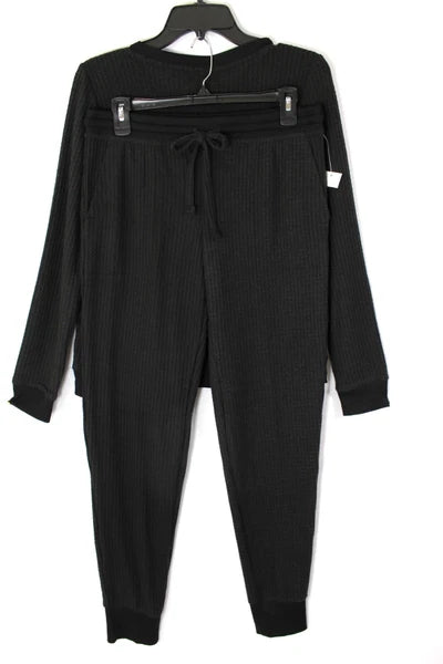 ALFANI Thermal Henley Pajama Set Size Medium Pockets Classic Black Retail $69.50