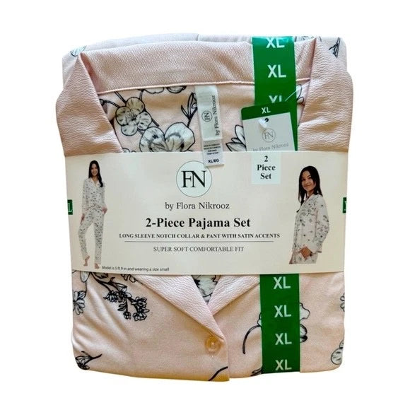 Flora Nikrooz Teal and White Pajama Set Satin Accents 2 Piece