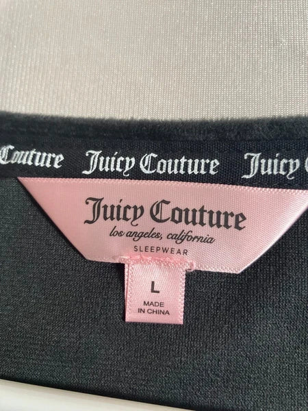 Juicy Couture Velour Sleepwear Lounge Set Size Large Black Top + Flare Pants NEW