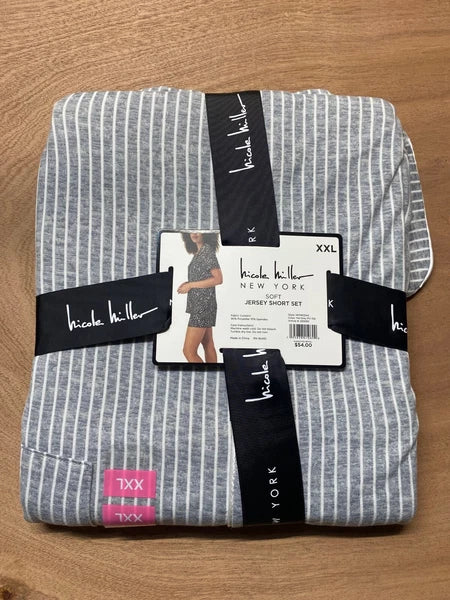 Nicole Miller Soft Jersey Short Pajama Set 2XL Gray Stripes
