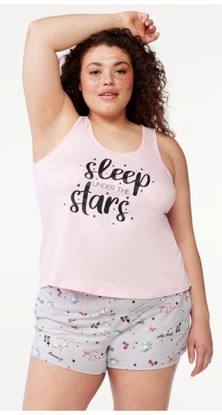 New Joyspun Women's 2pc Print Tank Top and Shorts Pajama Set Size L(12-14)