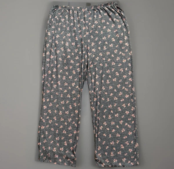 LAURA ASHLEY Pajama Set Womens 1X-Large Gray Pink Floral Short Sleeve Top/Pants