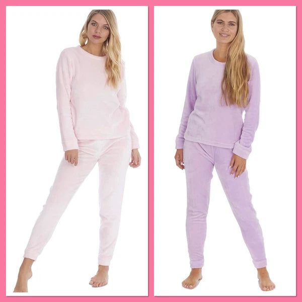 Ladies New Pyjamas Fleece Warm Velour Shimmer Pjs Lounge Set Size 8-22