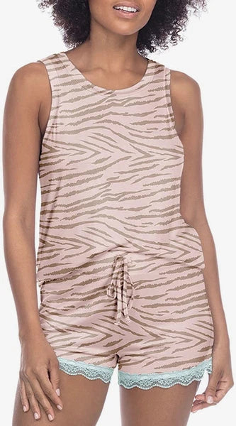 Honeydew Women's Zebra Pattern 2 Piece Pajama Set (Sandcastle, Large)