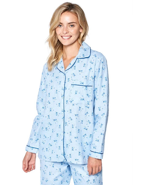 Casual Nights Women's Flannel Long Sleeve Button Down Pajama Set