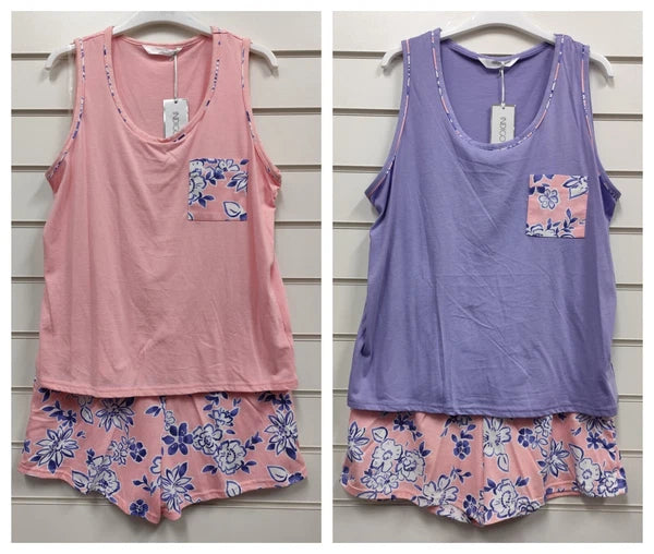 INDIGO SKY LADIES 100% COTTON JERSEY SLEEVELESS SHORT SET PYJAMA UK SIZES 10-20